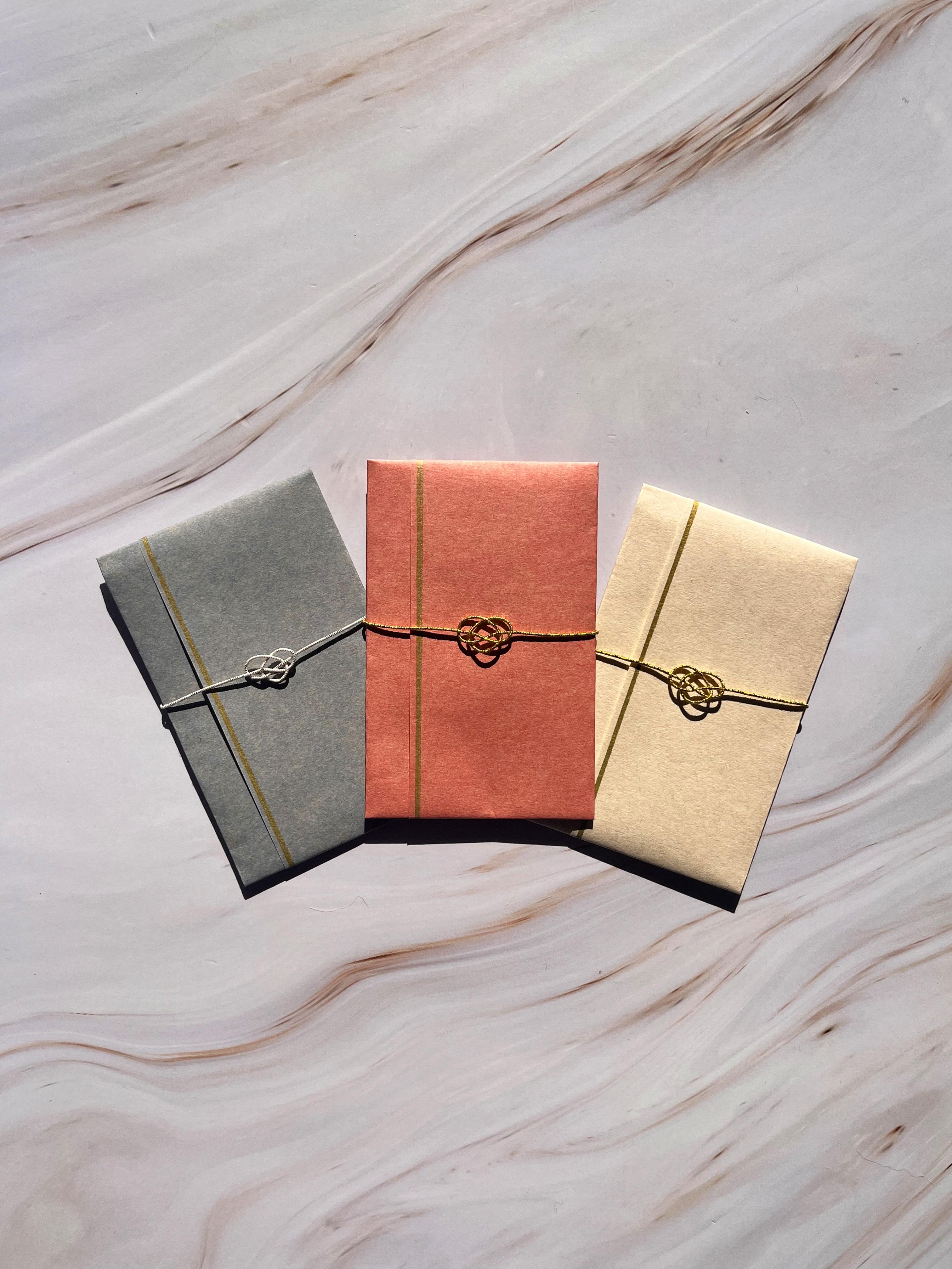 ぽち袋｜ミニのし仕立て｜金銀水引（淡路結び）｜ゴールドライン｜3色セット（冬〜お正月）